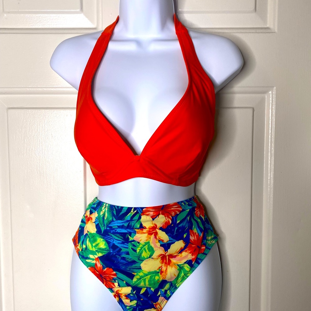 2 piece high waisted multicolor bikini